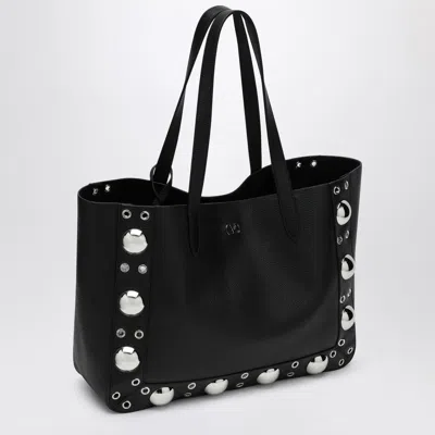 Valentino Nellcôte Medium Shopping Bag In Garnet Calfskin In Black