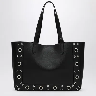 Valentino Nellcôte Medium Shopping Bag In Garnet Calfskin In Black