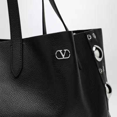Valentino Nellcôte Medium Shopping Bag In Garnet Calfskin In Black