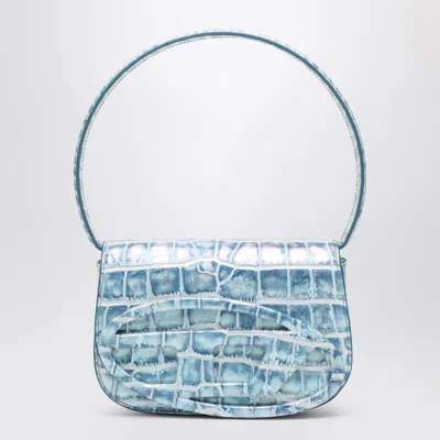 Diesel Croco-embossed Leather 1dr Shoulder Bag In Light Blue