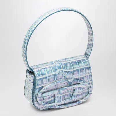 Diesel Croco-embossed Leather 1dr Shoulder Bag In Light Blue