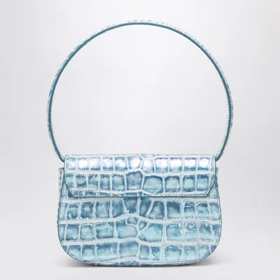 Diesel Croco-embossed Leather 1dr Shoulder Bag In Light Blue