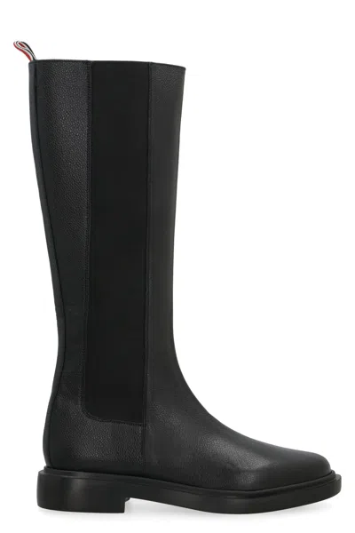 Thom Browne Leather Chelsea Boots With Elastic Side Panels In Black