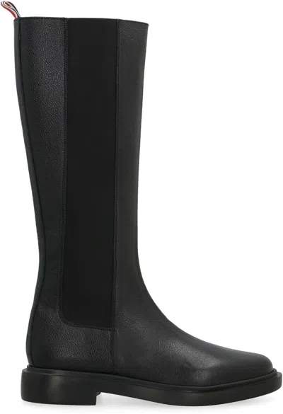Thom Browne Leather Chelsea Boots With Elastic Side Panels In Black