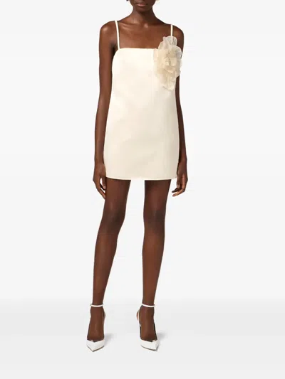 Elisabetta Franchi Flower-appliqué Satin Dress In 中性色