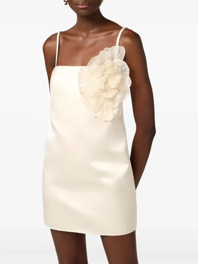 Elisabetta Franchi Flower-appliqué Satin Dress In 中性色