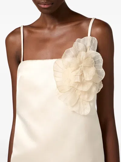 Elisabetta Franchi Flower-appliqué Satin Dress In 中性色