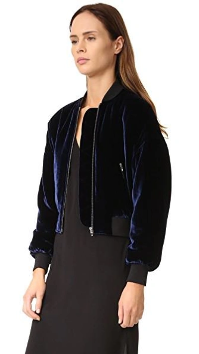 Shop Alexander Wang T Velvet Bomber Jacket In Navy