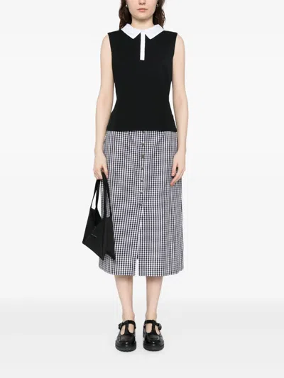 Agnès B. Gingham Cotton Skirt In Black