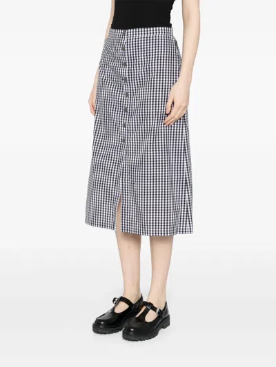 Agnès B. Gingham Cotton Skirt In Black