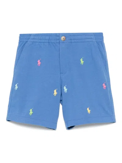Polo Ralph Lauren Boy's Shorts W/ Embroidered Ponies In Blue