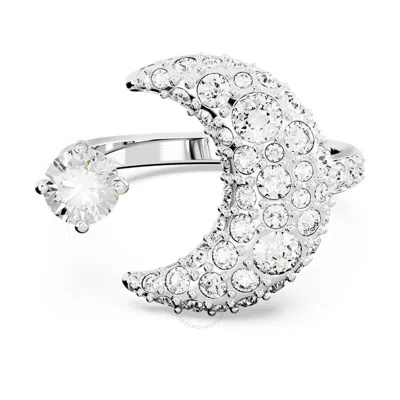 Swarovski Luna Motif Ring Small Rhodium Shiny Clear In Silver Tone