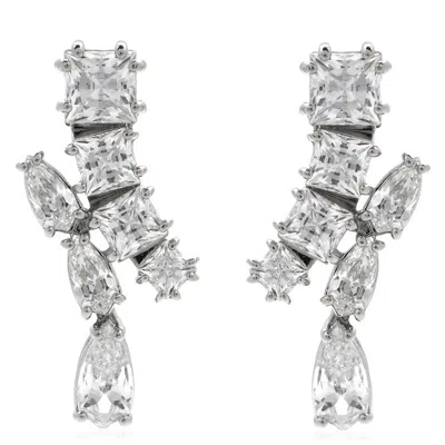 Swarovski Matrix Pierced Earrings Rhodium Shiny White In Silver Tone