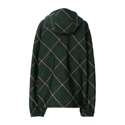Burberry Hooded Check-print Twill Jacket In Green
