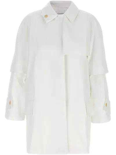 Max Mara Layered Sleeve Coat Featuring Button Detail In White