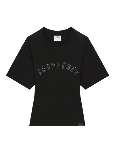 Courrèges Courreges Women Waisted Print Logo T-shirt In Black