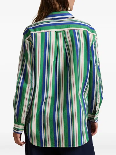 Polo Ralph Lauren Womens  Striped Curved-hem Cotton-poplin Shirt In 绿色