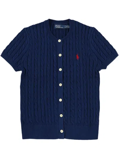 Polo Ralph Lauren Short Sleeve Crewneck Cardigan In Blue