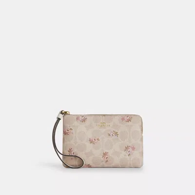 Coach Outlet Corner Zip Wristlet In Signature Canvas With Floral Print In Multi