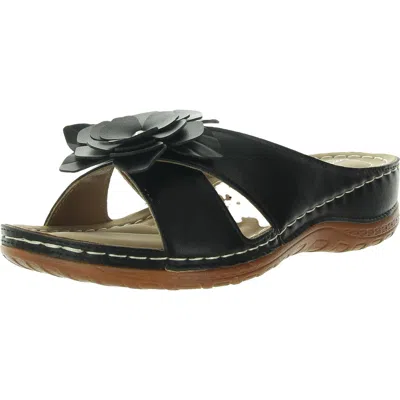 Good Choice Joy Womens Floral Print Manmade Slide Sandals In Black