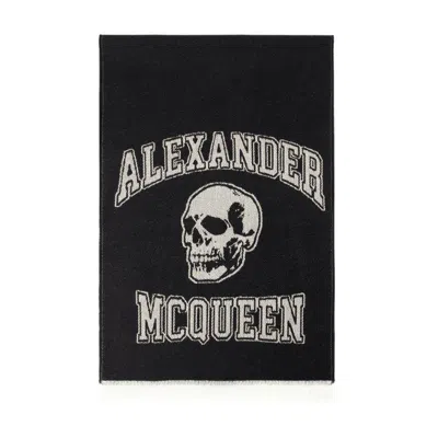 Alexander Mcqueen Varsity Logo Skul Scarf In Black