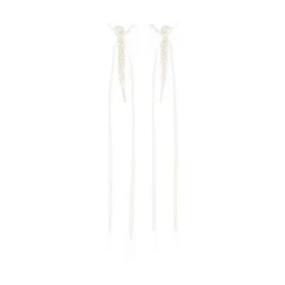 Simone Rocha Slim Bow Ribbon Drip Earrings In White