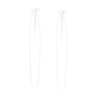 Simone Rocha Slim Bow Ribbon Drip Earrings In White