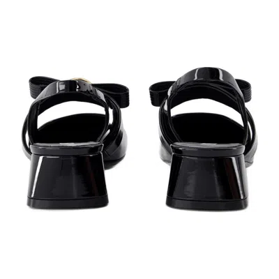 Versace Black Ballerina Shoes With Heel And Medusa Detail On The Front In Shiny Leather Woman In Black