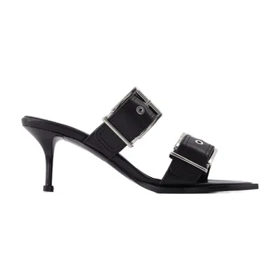 Alexander Mcqueen 75 Leather Buckle Sandals In Black