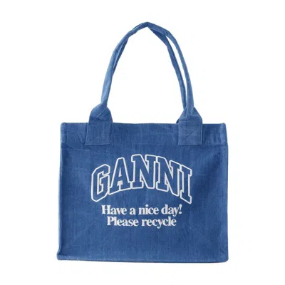 Ganni Large Easy Tote Bag In Blue