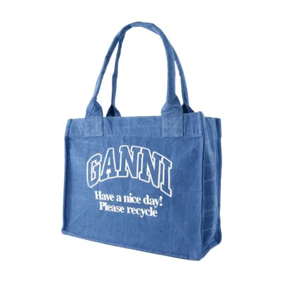 Ganni Large Easy Tote Bag In Blue