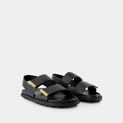 Tod's Women Sandal With Two Leather Straps In Black