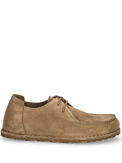 Birkenstock Utti Lace Up Deep Blue Loafers Gray Taupe In Gray Taupe