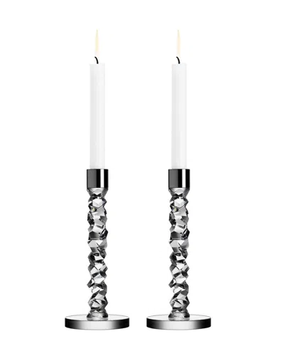 Orrefors Set Of 2 Medium Carat Candlesticks In Grey