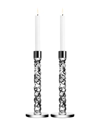 Orrefors Set Of 2 Large Carat Candlesticks In Grey