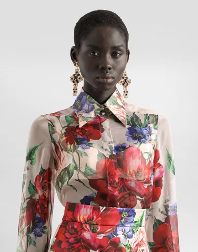 Dolce & Gabbana Floral-print Silk Shirt In Multicolor