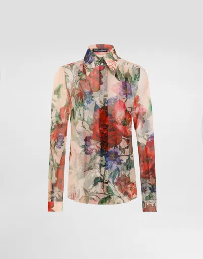 Dolce & Gabbana Floral-print Silk Shirt In Multicolor