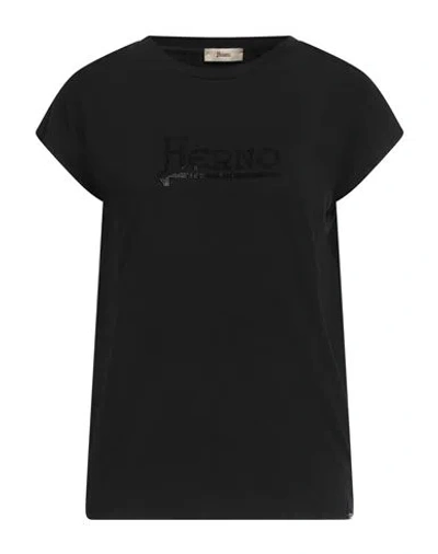 Herno Woman T-shirt Black Size 4 Cotton, Elastane, Polyester In Black