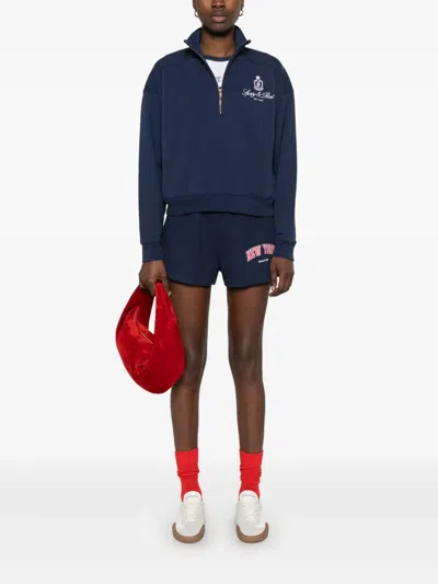 Sporty And Rich Womens Dark Navy New York Ivy Disco Two-slip-pockets Cotton-jersey Shorts Xs In Blau