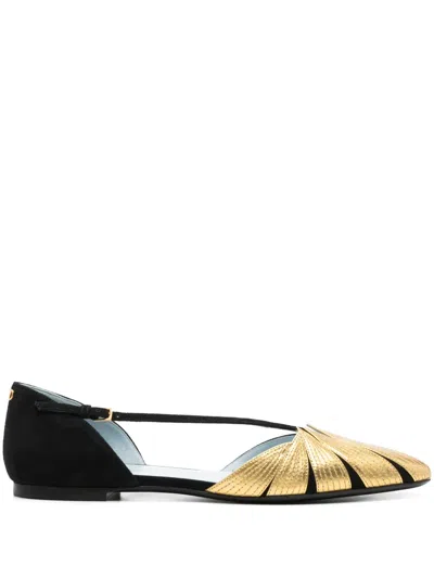 Valentino Foliefoliage Bicolor Leather Ballerina Flats In Schwarz