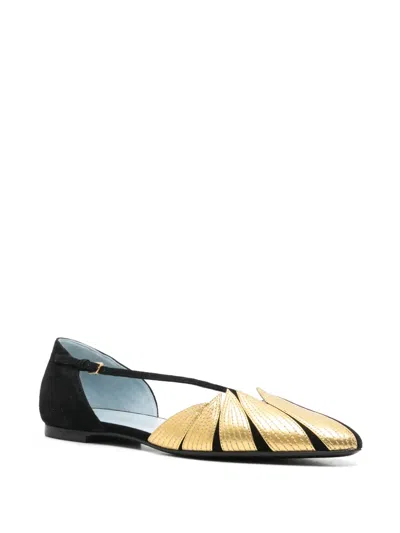 Valentino Foliefoliage Bicolor Leather Ballerina Flats In Schwarz
