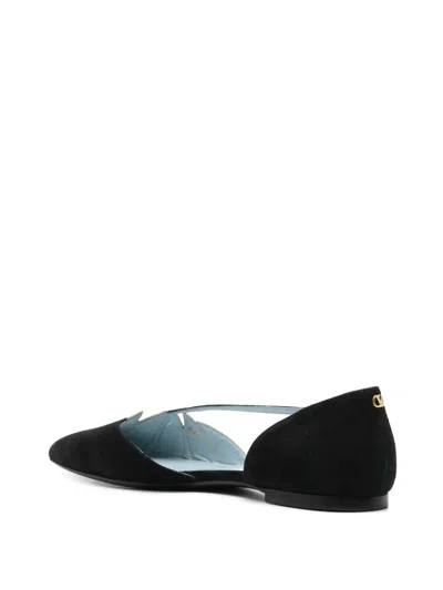 Valentino Foliefoliage Bicolor Leather Ballerina Flats In Schwarz