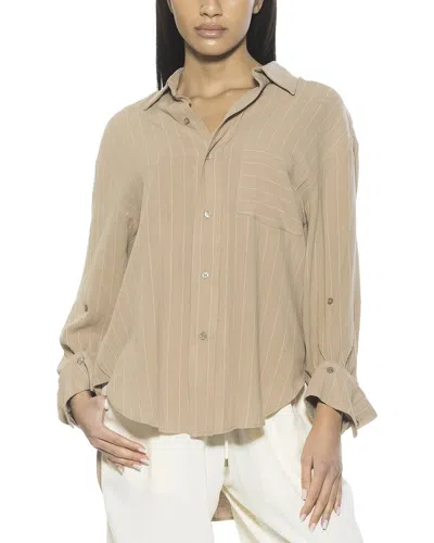 Alexia Admor Amber Stripe High-low Button-up Shirt In Beige