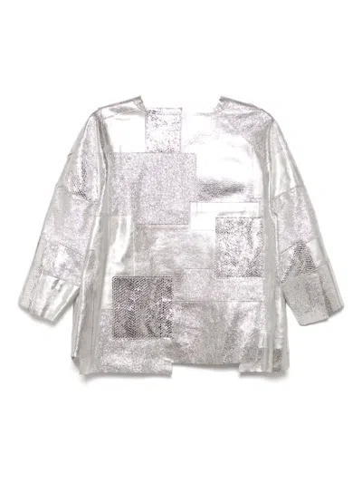 Junya Watanabe Deconstructed Metallic Leather Jacket In Silber