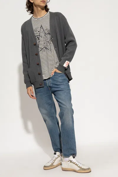 Golden Goose Micro-ribbed Cotton Cardigan In Gray