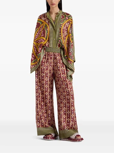 La Doublej Printed Silk-twill Wide-leg Pants In Beige