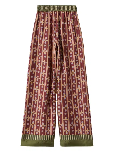 La Doublej Printed Silk-twill Wide-leg Pants In Beige