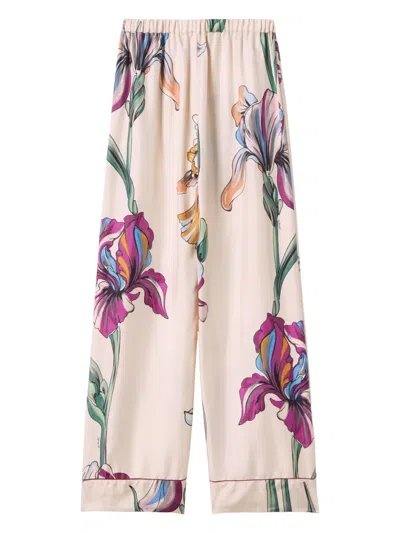 La Doublej La Double J Pajama Printed Silk-twill Trousers In Nude