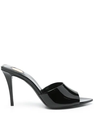 Saint Laurent Heeled Open Toe Mules With Patent Finish In Schwarz