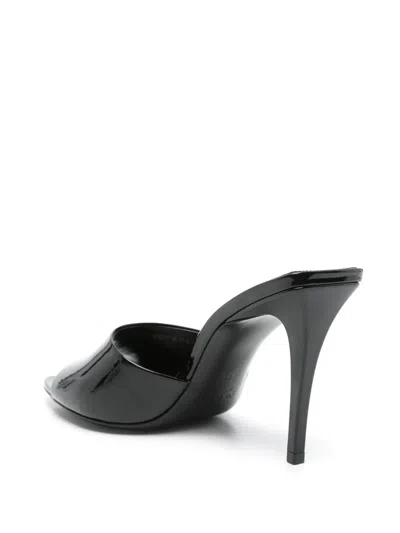 Saint Laurent Heeled Open Toe Mules With Patent Finish In Schwarz